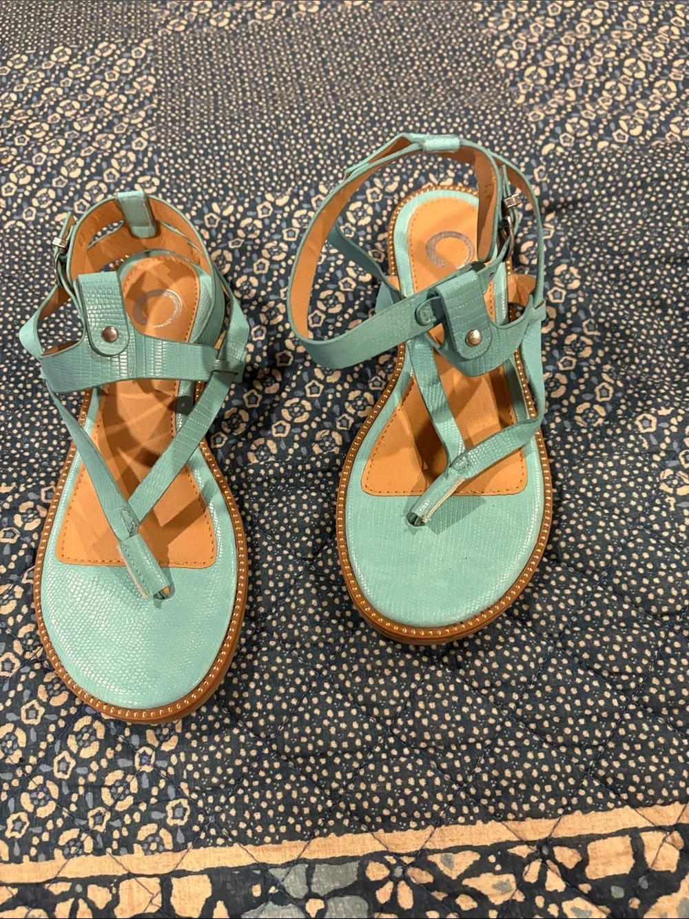 Women’s Strappy Sandals, buckle around the ankle in Light Aqua